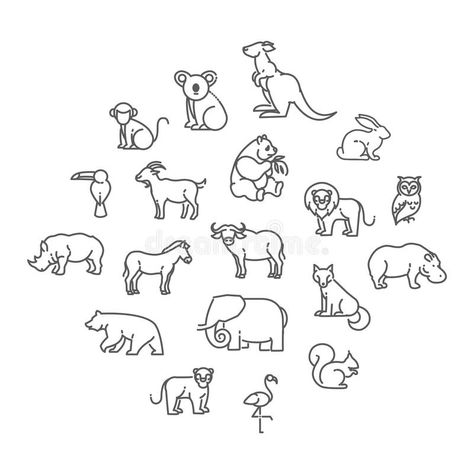 Animal Icons. Zoo Icons Stock Vector - Image: 69896421 Icon Tattoo, Wild Animals Vector, Animal Outline, Monkey Tattoos, Line Art Vector, Animal Icon, Book Icons, Tattoo Flash Art, Tattoo Outline