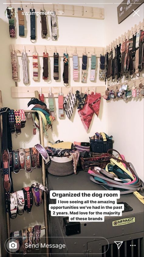 Dog Gear Storage, Dog Supplies Organization, Collar Display, Dog Closet, Dog Bedroom, Psychiatric Service Dog, Service Dog Patches, Dog Onesies, Dog Storage