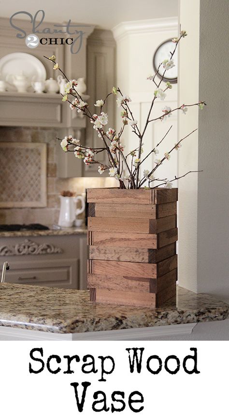 Easy DIY Vase made from scrap wood!  Love this! Wood Scraps, Scrap Wood Projects, Wood Vase, Diy Holz, Diy Vase, Wooden Crates, Trendy Home, Scrap Wood, Easy Woodworking Projects