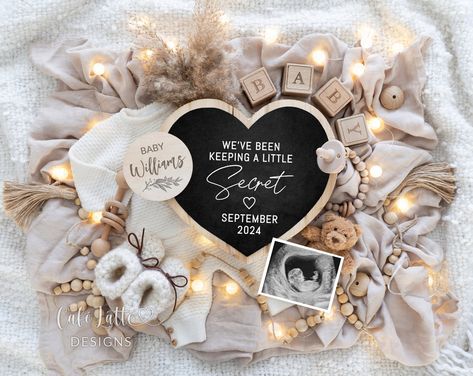 Boho Digital Pregnancy Announcement - Little Secret Heart Boho Pregnancy Announcement, Digital Baby Announcement, Pregnancy Announcement Template, 1 Samuel 1 27, Boho Maternity, Girl Gender Reveal, Pregnancy Announcement Gifts, Pregnancy Announcement To Husband, Baby Props