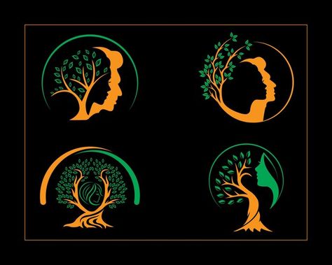 Vector tree logo design with human face ... | Premium Vector #Freepik #vector #abstract-tree #green-life #leaf #tree-logo Tree Of Life Logo Design Ideas, Family Tree Logo, Tree Of Life Logo, Lady Logo, Tree Logo Design, Tree Faces, Tree Logo, Vector Trees, Tree Logos