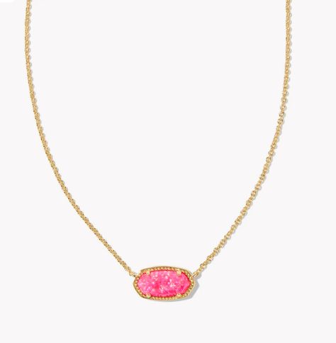 A dainty stone and delicate metallic chain combine to create the Elisa Gold Pendant Necklace in Bright Pink Kyocera Opal, your new favorite wear-anywhere accessory. This pendant necklace can be paired with any look, providing that extra touch of timeless style. Make the Elisa Pendant Necklace a staple in your wardrobe Elisa Gold Pendant Necklace, Elisa Pendant Necklace, Pink Gold Necklace, Preppy Jewelry, Kendra Scott Necklace, Pink Necklace, Birthday Wishlist, Custom Name Necklace, Kendra Scott Jewelry