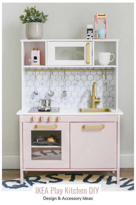 The IKEA Duktig kitchen can be completely customized to match any space in your home. Check out this post for design ideas for each part of the kitchen and links to cute play kitchen accessories. Diy Cozinha, Ikea Play Kitchen Hack, Ikea Kids Kitchen, Ikea Play, Ikea Toys, Ikea Play Kitchen, Ikea Duktig, Kitchen Design Diy, Kitchen Diy Makeover