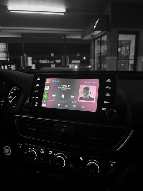 Apple Car Play Aesthetic, Apple Carplay Aesthetic, Music In Car Aesthetic, Car Ride Playlist, Tyler The Creator Spotify, Spotify Car Thing, Car Presentation, Spotify Car, Chromebook Wallpaper