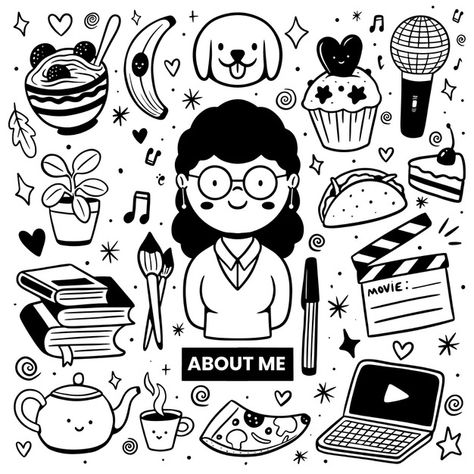 Hand drawn about me concept illustrated | Free Vector #Freepik #freevector #person #profile #information #identity About Me Doodle, Woman Doodle, Person Profile, Small Drawing Room Interior Design, Small Drawing Room Interior, Small Drawing Room, Shoe Art Drawing, Challenge Instagram, Logos Retro