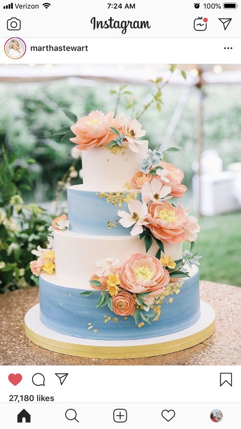 Blue And Apricot Wedding, Wedding Cake Summer, Apricot Wedding, Cake Summer, Quinceanera Cakes, Beach Wedding Colors, Wedding Cake Tops, Cream Wedding, Modern Wedding Cake