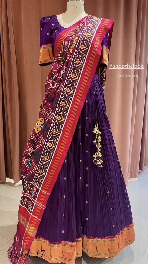 Ikkat Half Saree Designs, Lehenga Illustration, Lehenga Outfit, Ikkat Lehenga, Lehenga Saree Design, Half Saree Lehenga, Indian Outfits Lehenga, Half Sarees, Lehenga Designs Simple