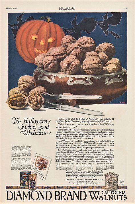 Halloween Ads, Cheese Wafers, Halloween Sandwiches, Banana Salad, Walnut Cheese, Holiday Advertising, Journal October, Halloween Food Dinner, Vintage Halloween Images