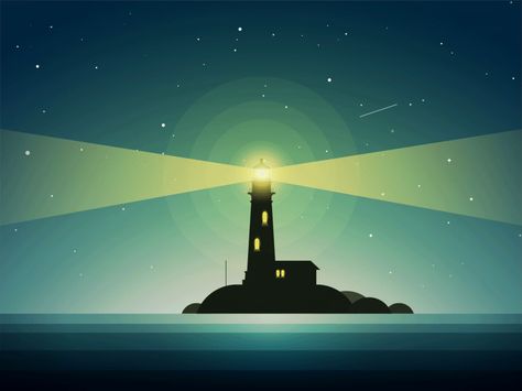 The Lighthouse In Night Animated by Yup Nguyen Landscape Animation Gif, Lighthouse Pixel Art, Lighthouse Graphic Design, Lighthouse Animation, Lighthouse Graphic, Ocean Gif, Lighthouse Illustration, Ocean Lighthouse, Ocean Graphic