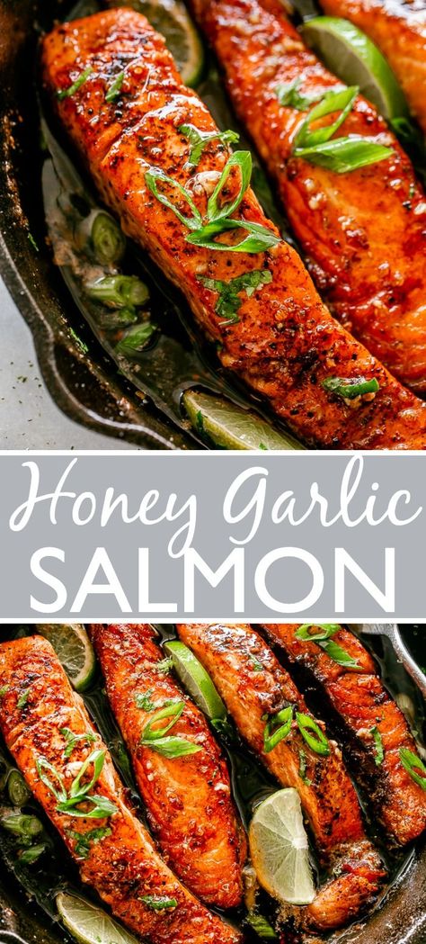 Crispy, tender and SO DELICIOUS Honey Garlic Salmon fillets are pan-fried in the most wonderful honey garlic sauce. One pan, 20-minutes, and a handful of ingredients stand in the way of you and this incredible salmon dinner recipe. #seafood #salmon #dinnerrecipes #kidfriendly #sauce #honey #datenight Easy Salmon Dinner, Salmon Dinner Recipes, Honey Garlic Salmon, Pan Fried Salmon, Garlic Salmon, Honey And Soy Sauce, Honey Garlic Sauce, Easy Salmon Recipes, Fried Salmon