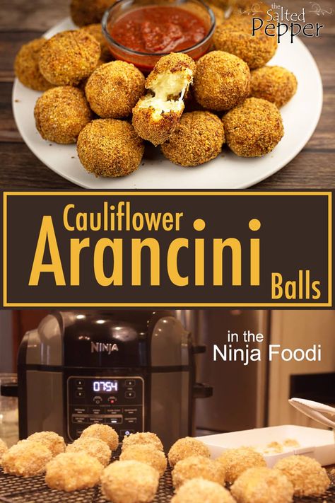 Deliciously simple and fully customizable Arancini (fried rice balls) that are made with cauliflower instead of rice for a healthy and tasty snack! #NinjaFoodiRecipes #KetoNinjaFoodiRecipes Desserts Dips, Fried Rice Balls, Arancini Balls, Keto Carbs, Arancini Recipe, Pork Rind, Ninja Recipes, Low Carb Snack, Low Carb Appetizers