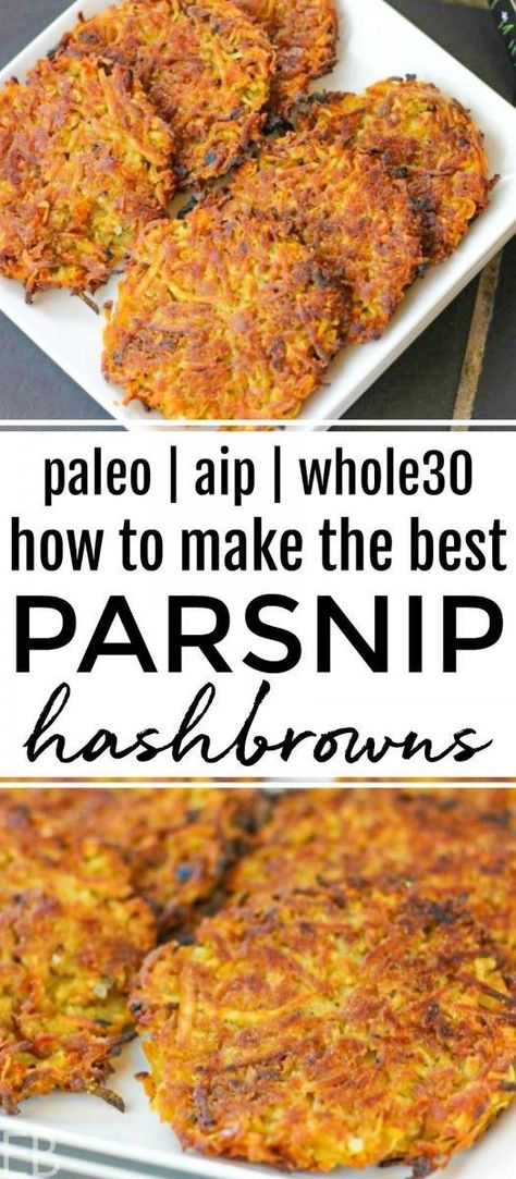 Parsnip Hashbrowns are the BEST. The exterior is a crunchy hashbrown dream; and the interior is soft, like cooked potato. Parnip Hashbrowns are perfect for Paleo, AIP, Whole30 and Gluten-free and anyone who loves hashbrowns and parsnips! || Eat Beautiful | #parsnip #hashbrowns #aip #whole30 #paleo Parsnip Hashbrowns, Aip Diet Recipes, Aip Breakfast, Eat Beautiful, Autoimmune Paleo Recipes, Aip Paleo Recipes, Paleo Recipes Breakfast, Aip Diet, Aip Recipes