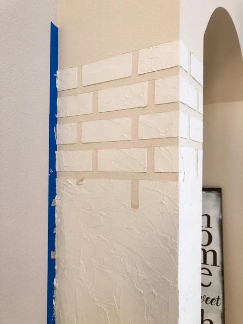 Brick Accent Wall Office, Accent Wall Brick, Brick Accent Wall Bedroom, Paint Faux Brick, Accent Wall Office, Painted Faux Brick Wall, Faux Brick Accent Wall, Fake Brick Wall, Diy Faux Brick Wall