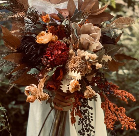 Burnt Orange And Maroon Wedding Bouquet, Burgundy And Rust Bouquet, Terracotta Floral Bouquet, Rustic Bohemian Wedding Bouquet, Green And Rust Bouquet, Peach And Rust Bouquet, Fall Wedding Flowers Green, Boho Wedding Florals Bouquets, Wedding Flowers Fall Rustic