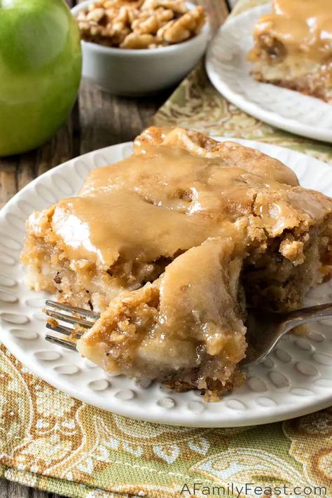 Apple Dapple Cake is an easy, vintage cake recipe loaded with apples and nuts, and a sweet buttery glaze on top. Apple Dapple Cake, Apple Dapple, Vintage Pasta, Easy Apple Cake, Apple Recipes Easy, Apple Dessert Recipes, Apple Cake Recipes, Amish Recipes, Family Feast