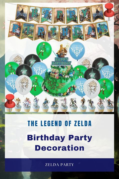 Legend Of Zelda Birthday Party, Zelda Birthday Party, Legend Of Zelda Birthday, Zelda Cake, Zelda Party, Zelda Birthday, Garland Birthday, Themed Decorations, Balloons Birthday