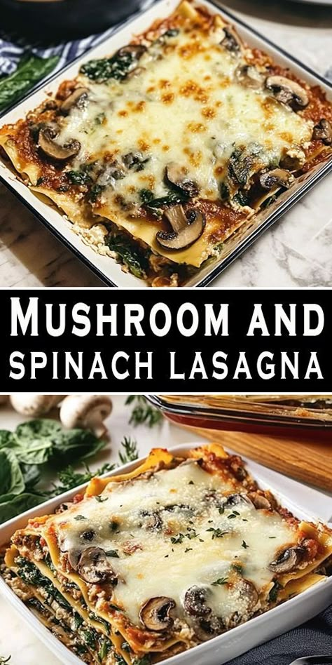 This Mushroom and Spinach Lasagna is a flavor-packed dish perfect for any occasion! 🌿 Layered with creamy cheese and fresh veggies, it’s a hearty meal the whole family will love. #SpinachLasagna #VegetarianMeals #PastaLovers #EasyRecipes #ComfortFood Mushroom And Spinach Lasagna, Keto Meal Plan Free, Spinach And Mushroom Lasagna, Lasagna For Two, Mushroom Lasagna Recipe, Simple Pasta Dishes, Spinach Mushroom Lasagna, Pasta Recipes For Dinner, Sausage And Veggies