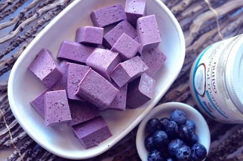 Perfect Coconut Blueberry Jigglers for a quick and fun snack. They taste delicious and are made with only the best ingredients. ingredients ¼ cup Organic Coconut Manna ½ cup blueberries 1 ⅓ cup water plus another ¼ cup water 3 packets monk fruit extract 1 pinch sea salt 3 tablespoons Bernard Jensen's gelatin instructions 1. Blend blueberries, Coconut Manna, water, monk fruit, and sea salt for 2 minutes in a food processor. 2. Measure ½ cup of the mixtur Coconut Blueberry, Coconut Manna, Organic Baking, Benefits Of Organic Food, Baking Products, Organic Snacks, Baby Finger Foods, Hemp Protein, Monk Fruit