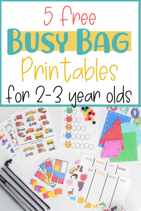 5 Free Busy Bag Printable Activities for Toddlers - Little Learning Club Printable Activities For Toddlers, Toddler Activities Daycare, Worksheets For Toddlers, Toddler Printables, Free Printable Activities, Activities For Toddlers, Free Preschool, Preschool Printables, Educational Worksheets