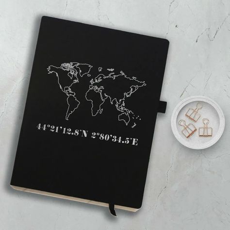 WEDDING GIFT IDEA! Our leather map and coordinate notebook makes a fantastic wedding gift. Why not have it personalised with the bride and grooms honeymoon destination? . . . . . . . . . . . . . #notebook #journal #smallbusiness #journaling #journalinspiration #weddinggifts World Map Illustration, Handwriting Notebook, Map Notebook, Travel Themed Gifts, Map Illustration, Minimalist Gifts, Ribbon Bookmarks, Illustrated Map, Leather Notebook