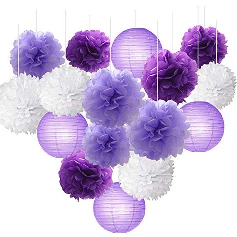 Paper Flower Ball, Lantern Craft, Tissue Paper Pom Poms, Instruções Origami, Paper Pom Poms, Honeycomb Paper, Wedding Lanterns, Purple Themes, Wedding Party Supplies