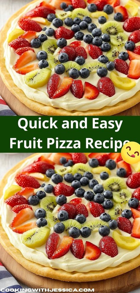 Discover the joy of a simple yet scrumptious dessert! This Fruit Pizza Recipe is easy to prepare and packed with flavor, making it an ideal choice for a sweet treat after dinner or a festive occasion. Fruit Pizza Topping, Fresh Fruit Desserts, Easy Fruit Pizza, Cream Cheese Sugar Cookies, Fruit Pizza Sugar Cookie, Sugar Cookie Crust, Fruit Pizza Recipe, Colorful Desserts, Fruit Toppings