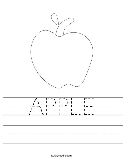 APPLE Worksheet - Twisty Noodle A For Apple Worksheet, Apple Worksheet, Apple Word, Apple Kindergarten, Nursery Worksheets, Transportation Worksheet, Twisty Noodle, Apple 5, Sight Word Worksheets