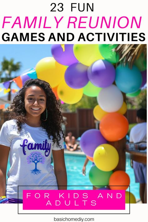 Find 23 easy family reunion games and activities for kids and adults. From outdoor lawn games and water games to table games and printable bingo, there's something for kids, adults, and the elderly. Enjoy DIY relay races, family history games, a scavenger hunt, or field day family Olympics. Perfect for summer reunions or indoor Christmas gatherings, these party games make great icebreakers. Find great prizes to keep a big family or small family engaged and playing fun party games. Family History Games, Outdoor Lawn Games, Family Olympics, Darkside Tattoo, History Games, Reunion Games, Family Reunion Games, Relay Races, Games For Family