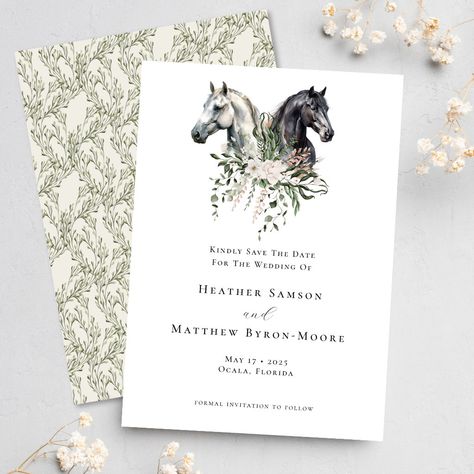 Wedding Horses, Horses Watercolor, Watercolor Save The Date, Equestrian Wedding, Garden Chic Wedding, Watercolour Wedding Stationery, Rustic Wedding Save The Dates, Elegant Horse, Horse Wedding