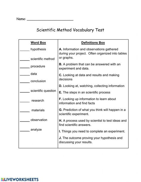 Scientific Method Printable, Scientific Method Steps, Vocabulary Test, Scientific Process, Scientific Method Worksheet, Word Boxes, Fair Projects, Essay Help, Vocabulary Worksheets