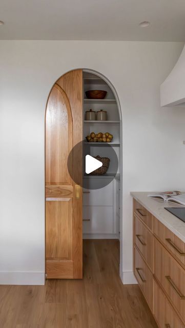 Kahley DeVries on Instagram: "Arched pantry door? YES PLEASE 👏👏👏  Adding in this arched pantry door @ambiancedoeseuromodern really put this kitchen over the top! This pantry is truly made to look fabulous open or closed ❤️   Design by @ambianceinteriors  Cover photo by @peachmedia_ca  . . . #designtrends #design2023 #2023style #designbuild #interiorstyle #homereno #decor #stylegram #DecorIdeas #DecorInspo #inspohome #interiordesign #ighome #ontario #interiordesigner #designinspiration #paint #interiordesigninspiration #interiordesignideas #interiordesignlovers #interiordesigninspo #designer #style #deco #remodel #renovation #home #kitchendesign #kitchen" Diy Arched Closet Doors, Arch Doors Kitchen, Arch Pantry Door, Arch Sliding Door, Arch Pantry, Arched Pantry Door, Arched Pantry, Modern Pantry Door, Small Pantry Door