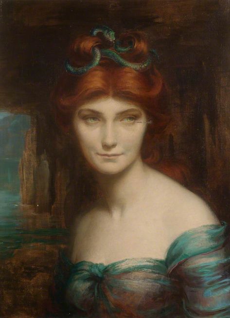 BEAUTIFUL PAINTINGS: Winifred Hope THOMSON Medusa c.1896 Red Hair, A Woman, Green, Red, Hair, Instagram, Art