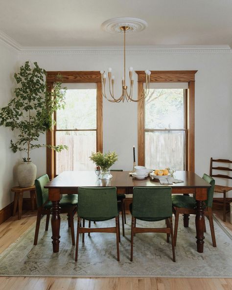 Julian Street - Victorian - Dining Room - Denver - by J Reiko Design + Co. | Houzz Old Dining Room Table With Modern Chairs, Antique Table Dining Room, Dining Room Antique Table, Dining Room Table Vintage, Cozy Traditional Dining Room, Traditional Table Modern Chairs, Vintage Table And Chairs, Dining Room Wood Trim, Antique Table Modern Chairs