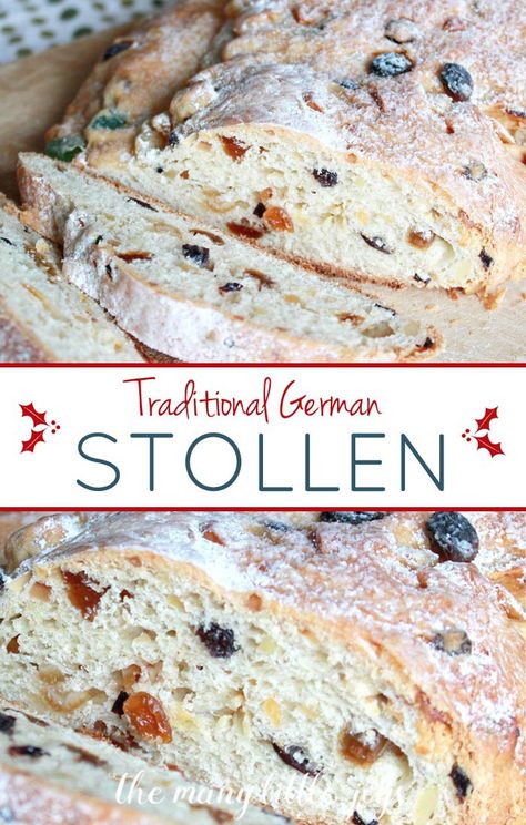 This light, sweet bread dotted with candied fruit and nuts is a tasty Christmas tradition from Germany that our family has enjoyed for years, and I'm sure yours will, too! German Stollen, Stollen Recipe, Bread Christmas, German Food Authentic, German Bread, German Desserts, German Baking, Christmas Bread, Christmas Dessert