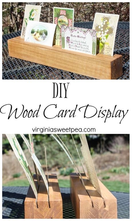 DIY Wood Card Display and Holder - Learn how to make your own! virginiasweetpea.com Greeting Card Display Stand, Greeting Card Holder, Card Holder Diy, Greeting Card Display, Artificial Christmas Garland, Christmas Decorations Garland, Stand Ideas, Party Place, Wood Card