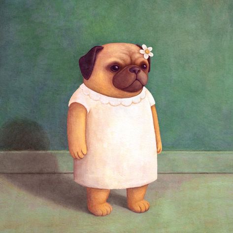 PIL HWA Pug Illustration, Illustrator Drawing, Baby Pugs, Mermaid Aesthetic, Is A Girl, Cute Doodles Drawings, Arte Animal, Art Collage Wall, Pet Costumes