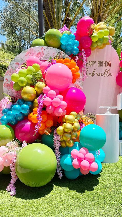 hellosoiree_ on Instagram: a FLAMAZING 10th soirée 🦩✨ styling, design, balloons: @hellosoiree_ marquee rentals & vinyl: @casagcreations . . . . . . . . #birthdays… Miami Balloon Garland, Hot Pink And Turquoise Balloon Garland, Aloha Balloon Garland, Alberquerque Balloon Festival, Hot Pink Balloons, Pink Tropical Balloon Garland, Teal Balloons, Flamingo Balloons, Twins Party