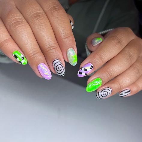 Can you guess the inspo? Lol Beetlejuice nails for an early Halloween 🪲🪱🔮 #nailart #naturalnails #gelnails #halloween #halloweennails #groovynails #nailinspo #fyp #cateyenails #almondnails #augtober #trendynails #nailtrends #chromenails #nailtutorial #beetlejuicenails #beetlejuice #beetlejuicebeetlejuicebeetlejuice POV you nail art natural nails natural long nails gel nails Bay Area nails groovy nails nail inspo chrome nails matte nails tutorial grwm watch me Beetlejuice Nails Short, Chrome Nails Matte, Science Nails, Nail Art Natural Nails, Nail Inspo Chrome, Nail Art Natural, Beetlejuice Nails, Groovy Nails, Beatle Juice