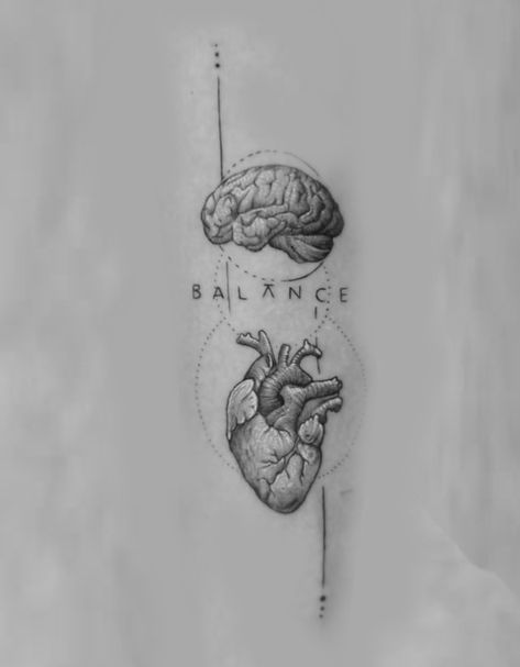 Libra Tattoo Heart And Brain, Actual Heart Tattoo, Chaos Order Tattoo, Success Tattoo Ideas, Balance Heart And Brain Tattoo, Mind And Heart Tattoo, Equilibrium Tattoo, Philosophical Tattoos, Balance Tattoo Design