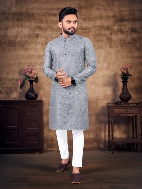 Eid Kurta, Png Pic, Mirror Work Kurta, Mens Traditional Wear, Indian Wedding Clothes For Men, Wedding Kurta, Georgette Kurta, Wedding Kurta For Men, Men Kurta