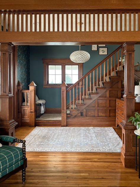 "Should I paint my wood trim?" — The Grit and Polish Natural Wood Trim, The Grit And Polish, Grit And Polish, Dark Wood Trim, Instagram Features, Craftsman Home Interiors, Country Family, Wooden Trim, Craftsman Interior