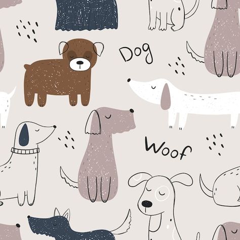 Animals Vector Illustration, Cute Dog Illustration, Cute Seamless Pattern, Dog Illustrations, Scratchboard Art, 강아지 그림, Dogs Cute, Dog Birthday Party, Dog Vector