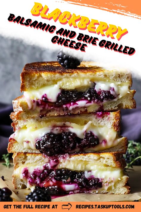 Indulge in a gourmet twist on a classic favorite with this Blackberry Balsamic and Brie Grilled Cheese. Experience the rich, creamy texture of Brie combined with the sweet-tart flavor of blackberry balsamic glaze, all melty between perfectly toasted artisan bread. Ideal for a cozy lunch or an elegant snack, this mouthwatering recipe is a must-try for lovers of sophisticated comfort food. Discover how to elevate your grilled cheese game and impress your taste buds with this delightful pairing. Perfect for gatherings Blackberry Jam Grilled Cheese, Blackberry Brie Grilled Cheese, Blackberry Grilled Cheese, Brie Grilled Cheese, Grilled Cheese Recipes Gourmet, Cheese Game, Brie Cheese Recipes, Crispy Sweet Potato Fries, Bacon Grilled Cheese