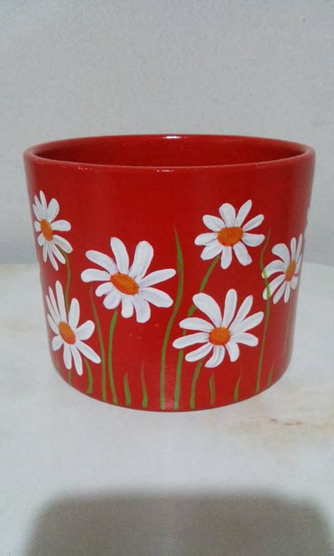 Clay Flower Vase Painting Ideas, Flowerpot Designs Paint, Flower Pots Painting, Landscape Curb Appeal, Flower Pot Drawing, Front Yard Landscape Design, Pots Painting, Pot Drawing, Front Yard Landscape