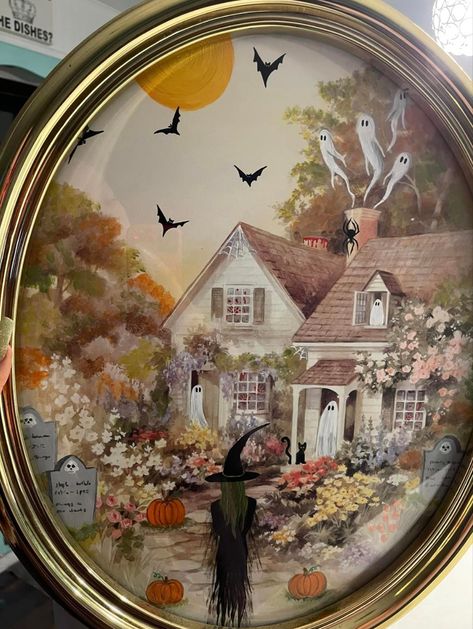 Horror Crafts, Thrift Store Art, Halloween Art Projects, Painting Challenge, Halloween Crafts Decorations, Whimsical Halloween, Halloween Blanket, Fun Group, Halloween Scene