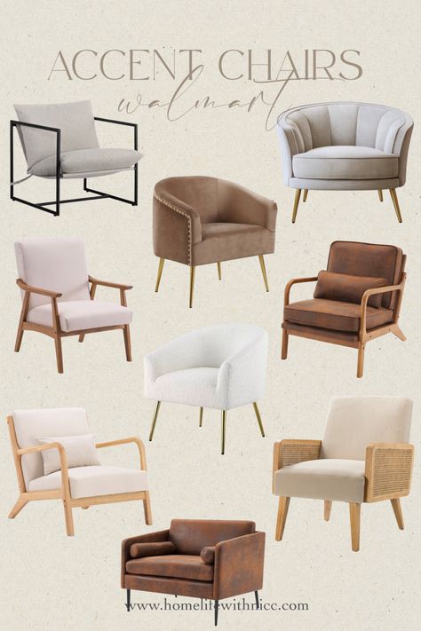 Affordable accent chairs in a variety of modern styles Living Room With 4 Accent Chairs, Modern Living Room Couch And Chairs, Accent Chairs For Beige Couch, Accent Chairs Brown, Natural Organic Modern Living Room, Apartment Accent Chairs, Cream Couch With Accent Chairs, Beige Sofa With Accent Chairs, Set Of 2 Accent Chairs Living Room