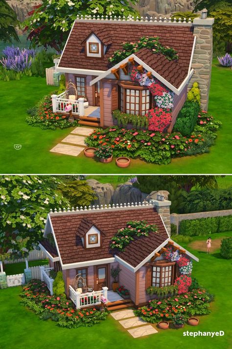 Cottage Layout, Casas The Sims Freeplay, Sims 4 Cottage, Sims 4 Houses Layout, Lotes The Sims 4, Have A Nice Week, Cottage Tiny House, Die Sims 4, Sims Builds