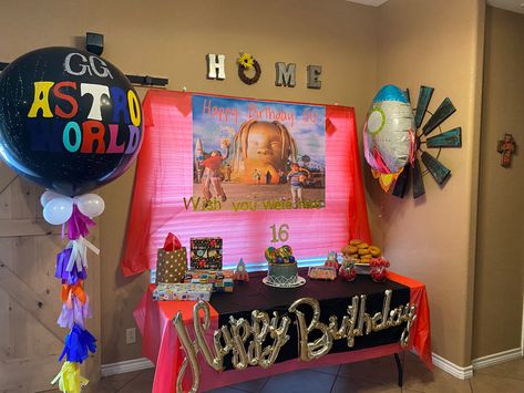 Travis Scott Astroworld theme birthday party #travisscottcake #travisscottparty #astroworldparty Kanye West Birthday Party Theme, Travis Scott Birthday Cake, Travis Scott Cake, Travis Scott Birthday, Chris Brown Birthday, Kanye West Birthday, Nike Party, Sweet 16 Party Decorations, Halloween Baby Shower Theme