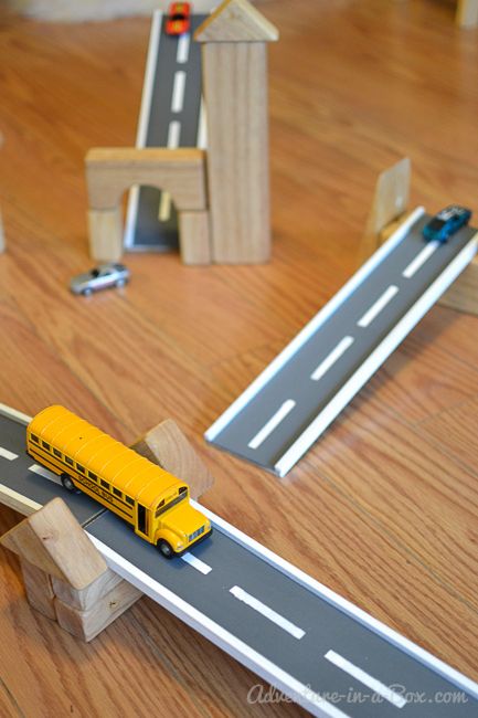 DIY Wooden Road Tracks and Ramps: how to make a simple set of wooden road tracks and ramps for hours of entertainment Vehicle Activities, Diy Car Ramps, Car Tracks For Kids, Toy Road, Sports Nursery, Car Ramps, Homemade Toys, Wooden Car, Outdoor Classroom