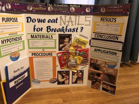 Iron In Cereal Science Fair Project, Nails For 4th Graders, 4th Grade Science Projects, Cool Nail Ideas, Science Fair Board, Game Booth, 4th Grade Science, 1st Grade Math Worksheets, Project Presentation